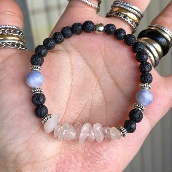 🔴 rose quartz angelite & lava rock bracelet - Picture 8 of 12